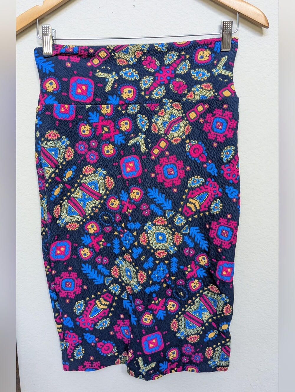 Women’s Printed Pencil Skirt in Navy with Pink & Blue Motif